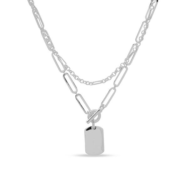 Chaps Silver-Tone Tag Multi-Row Lobster Closure Necklace - image 