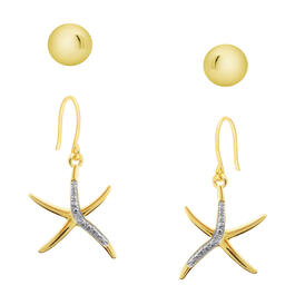 Accents by Gianni Argento Gold Diamond Starfish & Ball Earrings