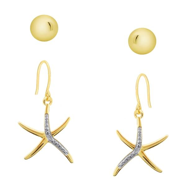 Accents by Gianni Argento Gold Diamond Starfish & Ball Earrings - image 
