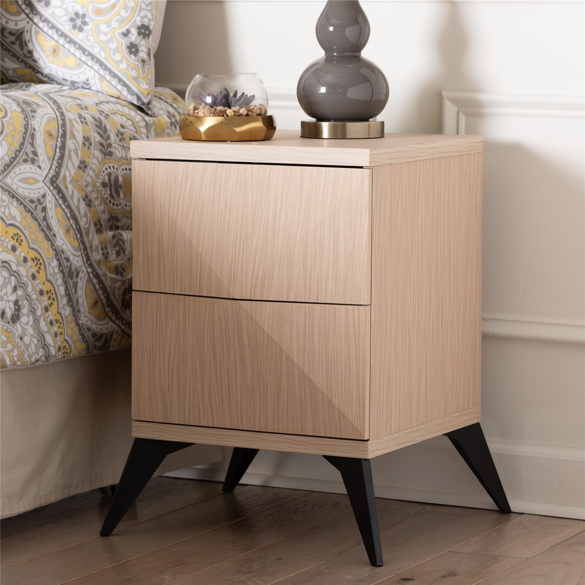 Baxton Studio Draper Mid-Century Modern 2-Drawer Nightstand