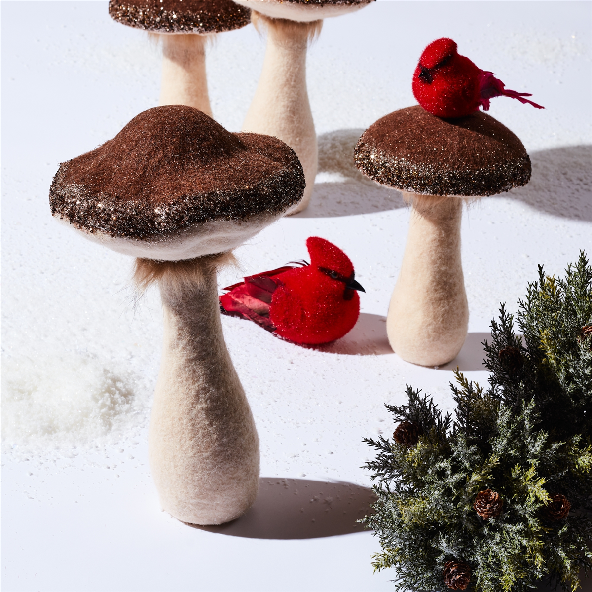 Melrose Glittered Mushroom Decor - Set of 2