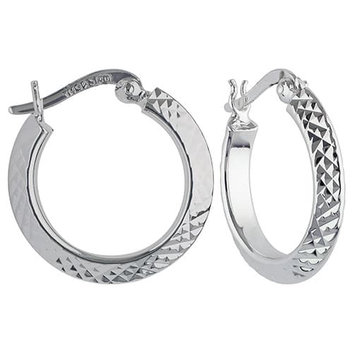 Sterling Silver Diamond Cut Tube Hoop Earrings - image 