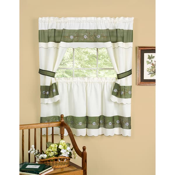 Achim Berkshire Embellished Cottage Kitchen Curtain Set - image 