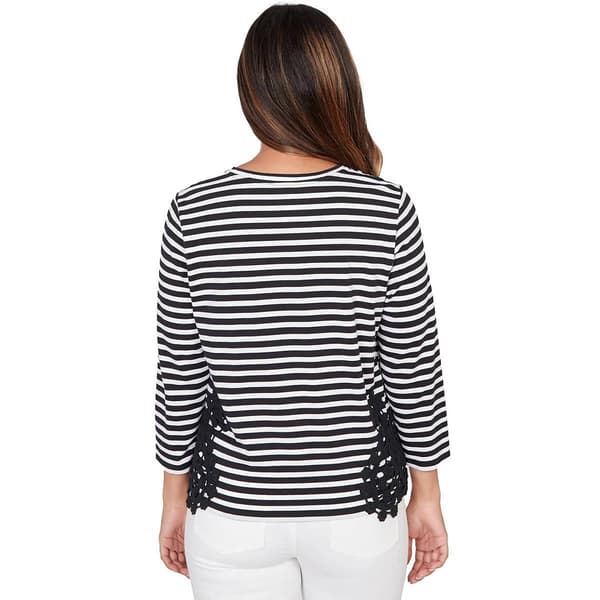 Womens Ruby Rd. Sunset Blvd 3/4 Sleeve Stripe Lace Blouse