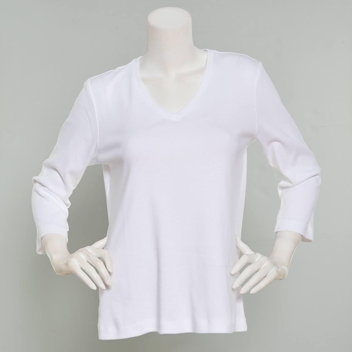 Petite Preswick & Moore® 3/4 Sleeve V-Neck Solid Tee