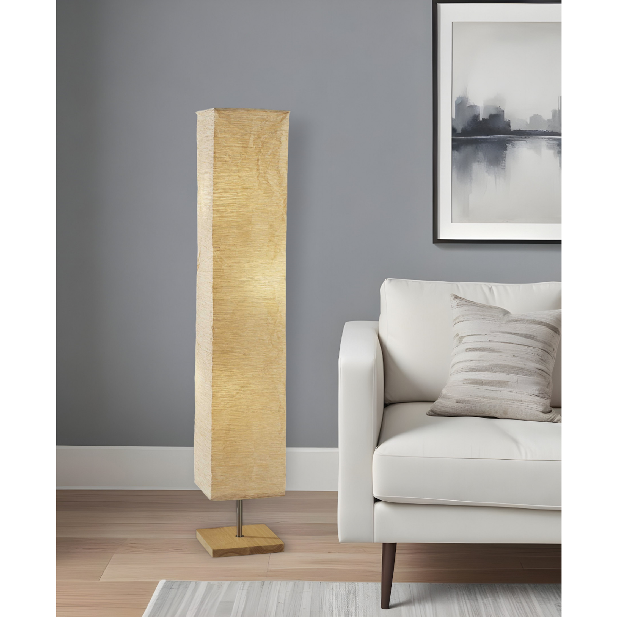 HomeRoots 58in. Natural Column Floor Lamp With Paper Shade
