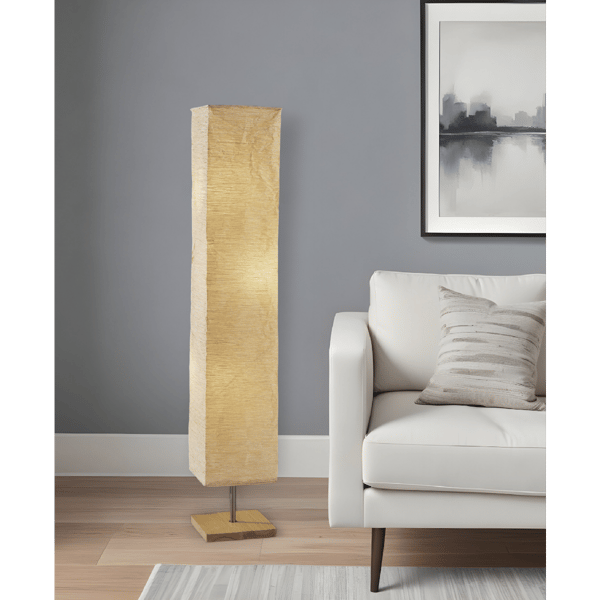 HomeRoots 58in. Natural Column Floor Lamp With Paper Shade