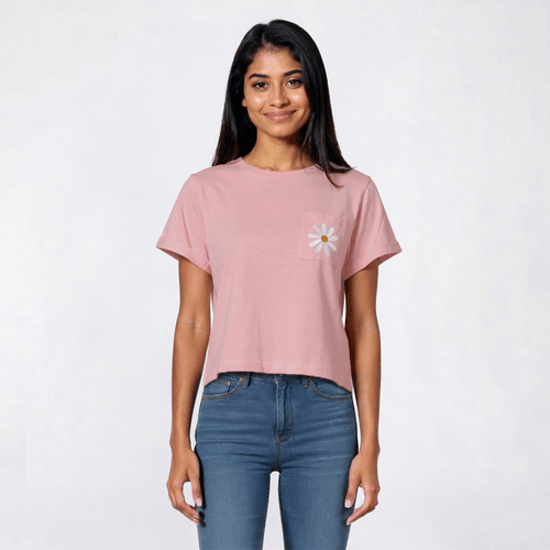 Juniors Attitude Not Included Daisey Pocket Embroidered Tee - image 