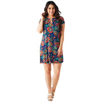 Petite MSK Short Sleeve Floral Three Ring Shift Dress - Boscov's