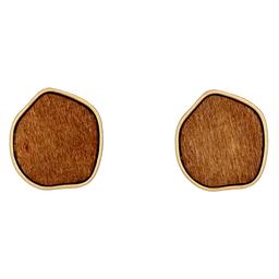 Ashley Cooper(tm) Organic Shape Framed Brown Wood Button Earrings