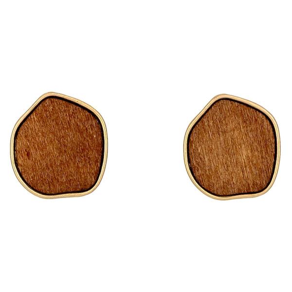 Ashley Cooper(tm) Organic Shape Framed Brown Wood Button Earrings - image 