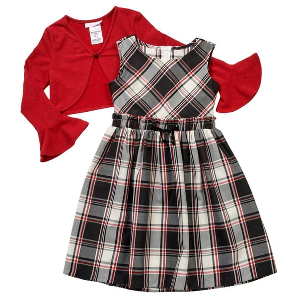 Girls &#40;4-6x&#41; Bonnie Jean Plaid Paperbag Dress w/ Cardigan