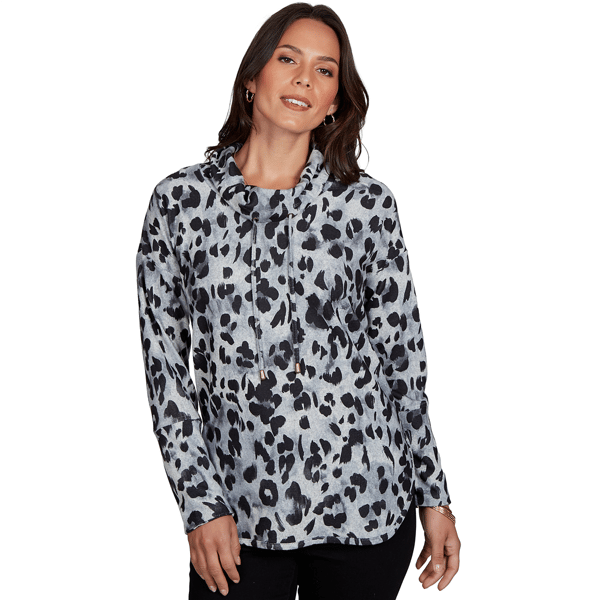 Petite Ruby Rd. Premium Cozy Knit Leopard Cowl Neck Sweater - image 