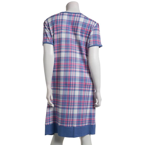 Womens White Orchid Short Sleeve Butter Knit Plaid Nightshirt