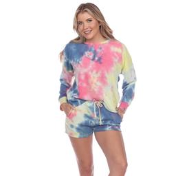 Womens White Mark Tie-Dye Lounge Top And Shorts Set