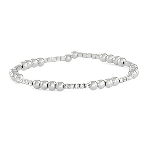 Rhodium Plated Crystal & Bead Stations Coil Bracelet - image 