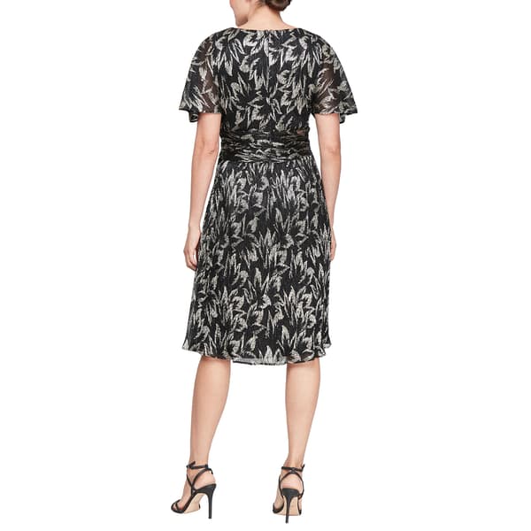 Womens SLNY Short Sleeve Foil Ruched Empire Waist Midi Dress