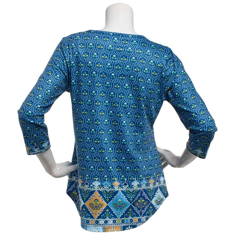 Womens OneWorld 3/4 Sleeve Ikat Floral Sublimation Tee