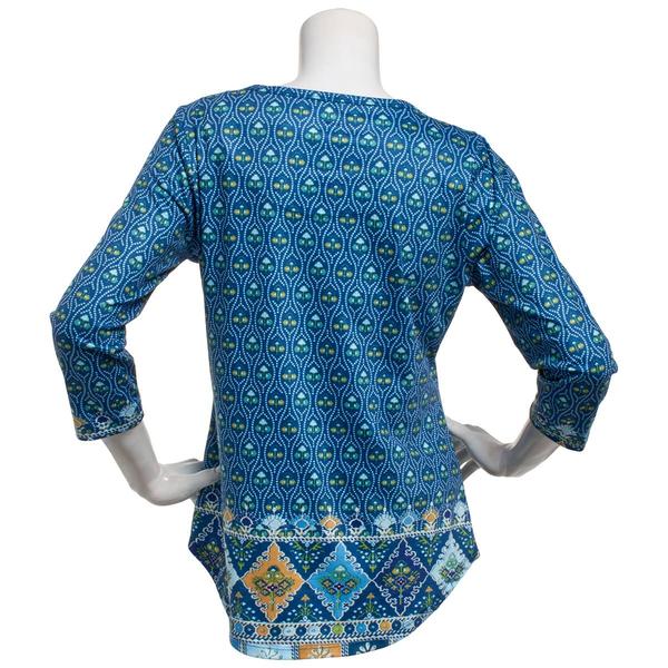 Womens OneWorld 3/4 Sleeve Ikat Floral Sublimation Tee