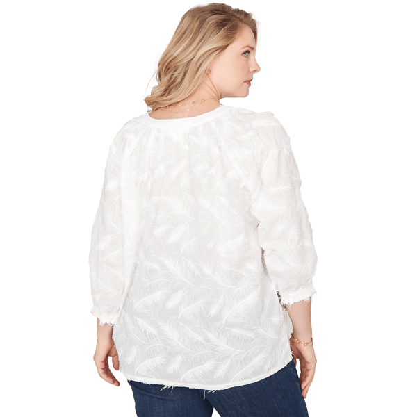 Plus Size Skye’s the Limit Fresh Start Feather Embroidery Blouse