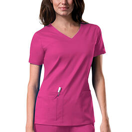 Womens Cherokee Core Stretch V-Neck Top - Shocking Pink