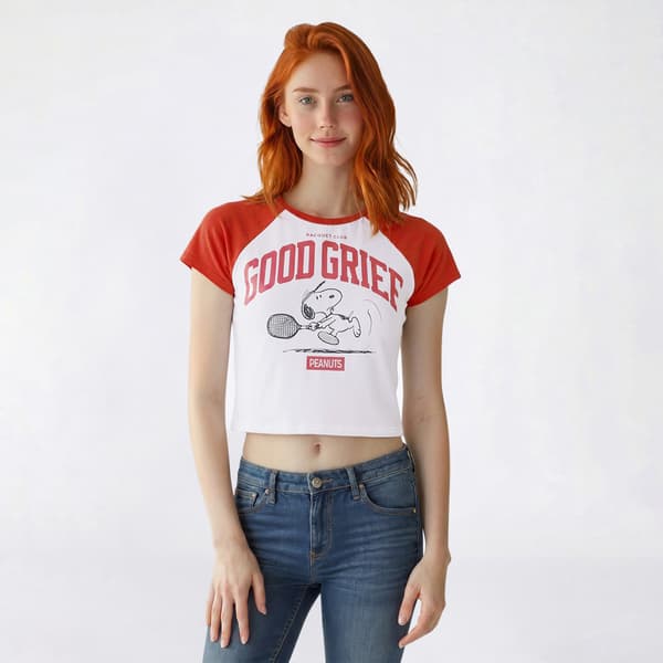 Juniors C-Life Good Grief Snoopy Raglan Tee - image 
