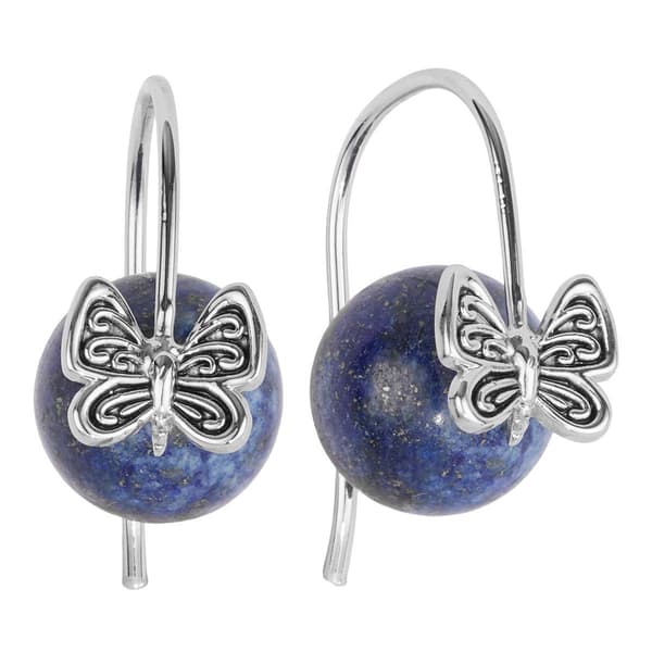 Athra Silver Plated 12mm Lapis Stone Butterfly Earrings - image 