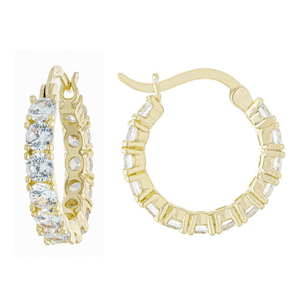 14kt. Gold over Brass 18mm Cubic Zirconia Hoop Earrings - image 