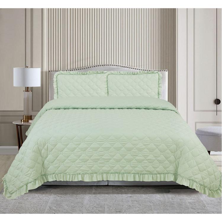 Butterfly Stitched Quilt with Ruffle Set