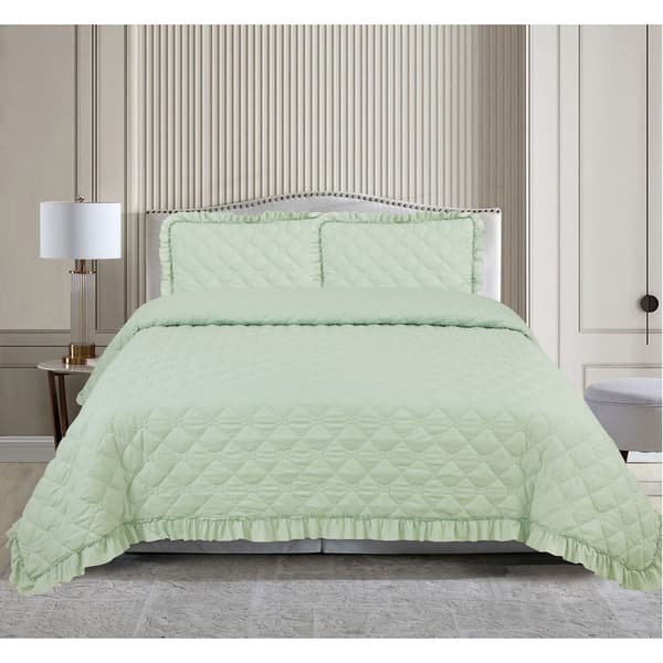 Butterfly Stitched Quilt with Ruffle Set
