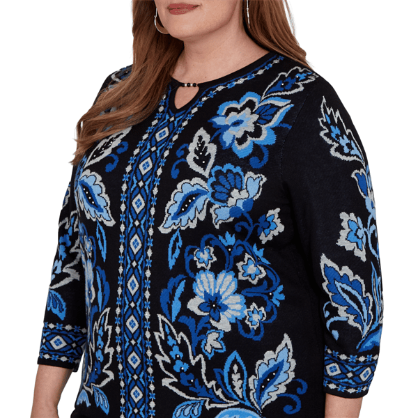 Plus Size Alfred Dunner Dinner Theater Keyhole Jacquard Sweater