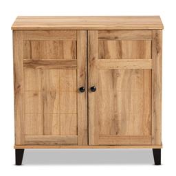 Baxton Studio Glidden Oak Brown Wood 2-Door Shoe Storage Cabinet
