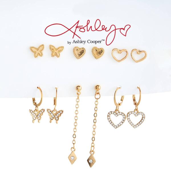 Ashley Pave Butterflies & Hearts Post & Fishhook Earrings - image 
