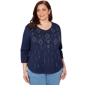 Plus Size Alfred Dunner Austin Rhinestone Diamond V Neck Blouse - image 1