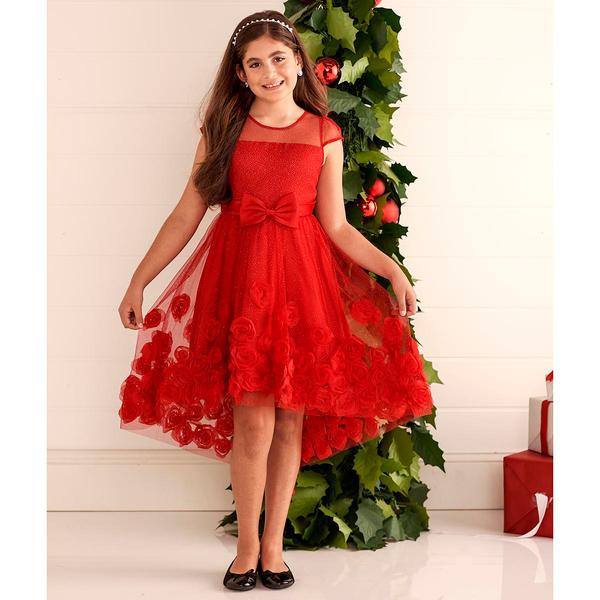 Girls (7-16) Rare Editions Glitter Mesh High Low Rose Dress