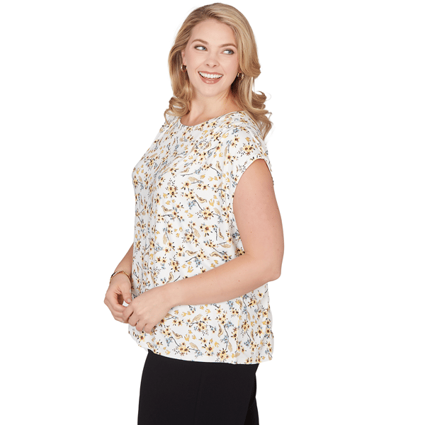 Plus Size Emaline Key Items Cap Sleeve Floral & Birds Blouse