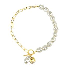 Roman Gold-Tone Baroque Pearl & Chain Link Toggle Necklace