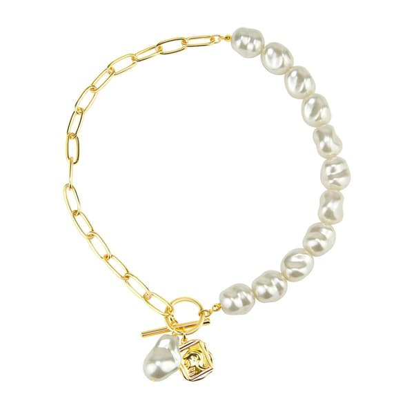 Roman Gold-Tone Baroque Pearl & Chain Link Toggle Necklace - image 