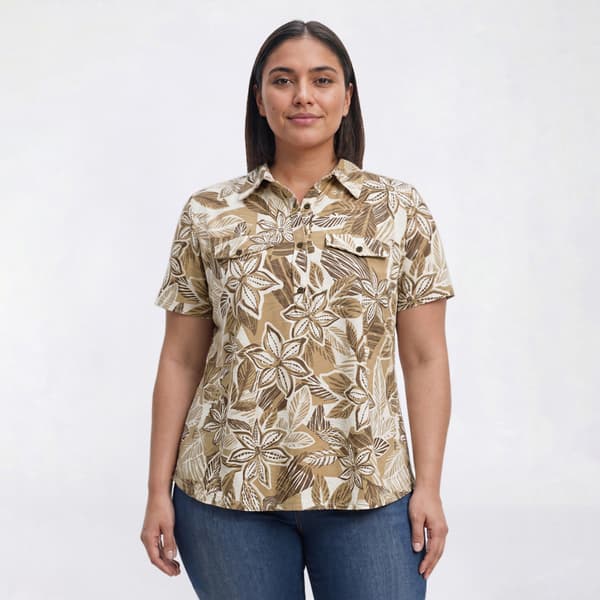 Plus Size Emily Daniels Jacquard Tropical Floral Blouse