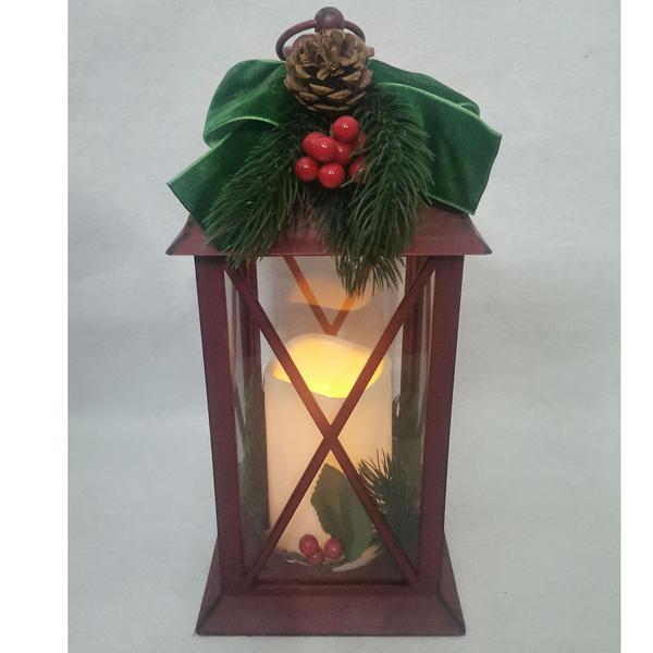 Red Christmas 12.5in. Lantern with LED Candle - image 
