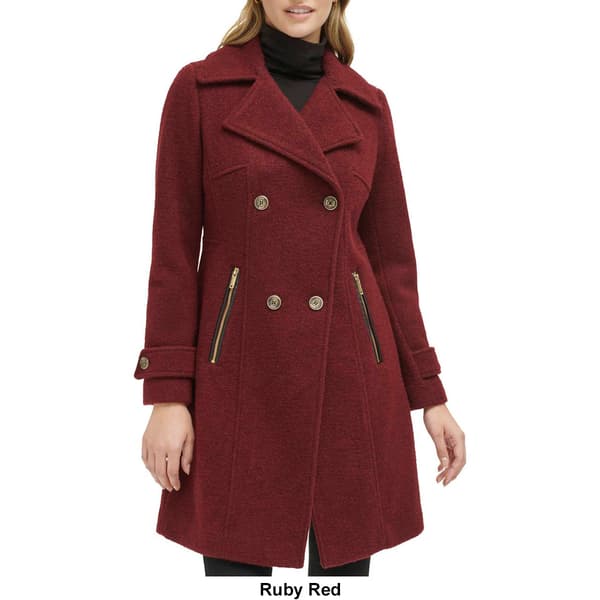 Womens GUESS Double Breasted Military Faux Wool Coat w Pockets Boscov s