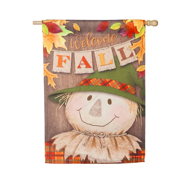 Evergreen Welcome Fall Scarecrow Garden Flag - image 