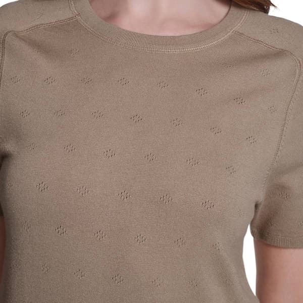 Womens Tommy Hilfiger Short Sleeve Solid Pointelle Sweater