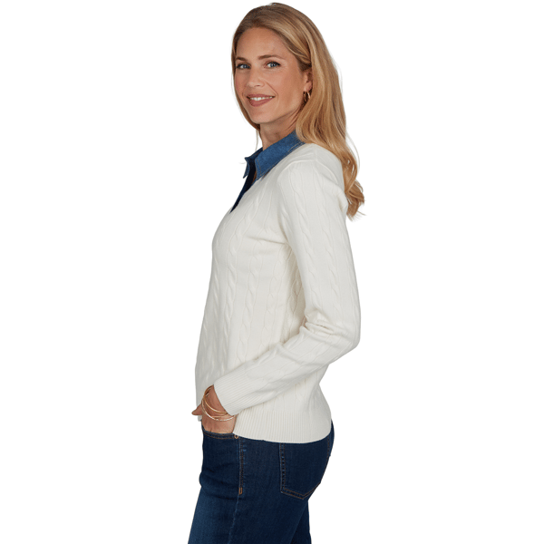 Petite Ruby Rd. Game of Luxe Long Sleeve Cable Knit Sweater