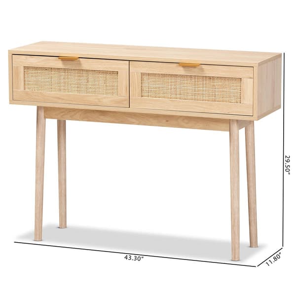 Baxton Studio Baird Oak Brown Wood/Rattan 2-Drawer Console Table