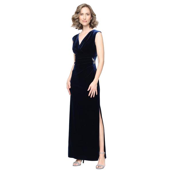 Womens SLNY Sleeveless Embellished Velvet Gown - image 