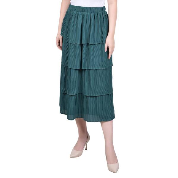 Petite NY Collection Tiered Pleated Solid Dobby Skirt - image 