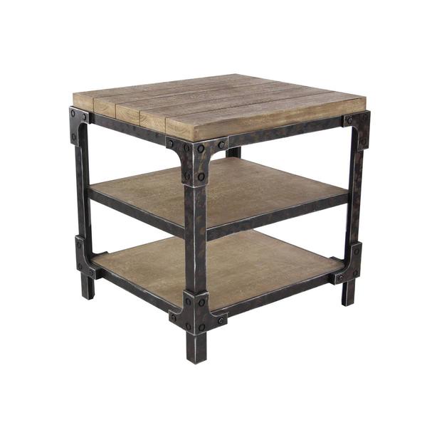9th & Pike® Brown Wood Industrial-Inspired Accent Table