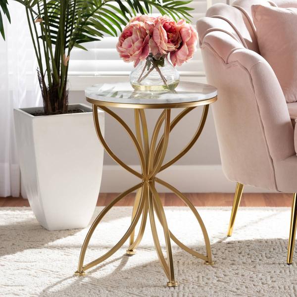 Baxton Studio Jaclyn Gold Metal End Table w/ Marble Tabletop