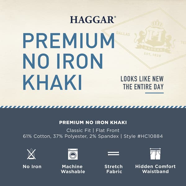 Mens Haggar Premium No Iron Khaki Flat Front Pants